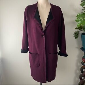 Catherine Malandrino Wool Blend Long Knit Cost Jacket Cardigan Sweater Plum